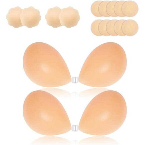 Sticky Strapless Push Up Bra Silicone Adhesive Invisible Backless Bra 2 Pack - Picture 1 of 7
